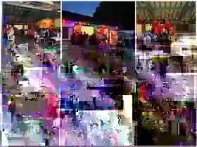 Collage vom Public Viewing 2026 am Sportplatz im See mit Gästen, Helferteam und Fussballübertragung