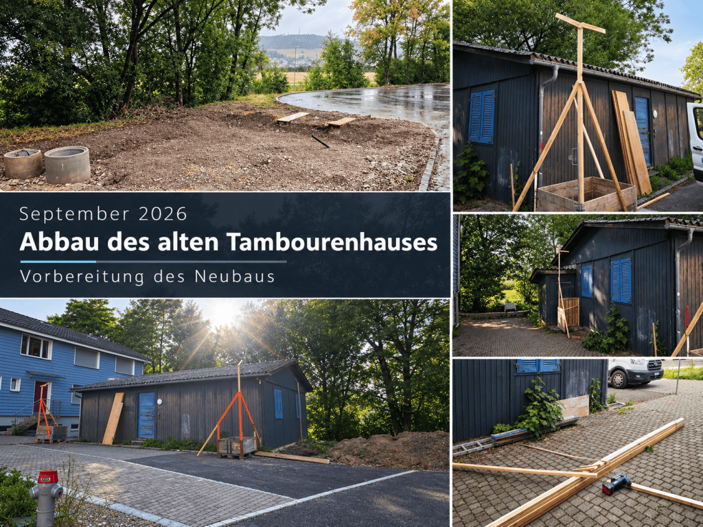 September 2026: Abbau des alten Tambourenhauses und Vorbereitung des Neubaus des Club 81 Elgg